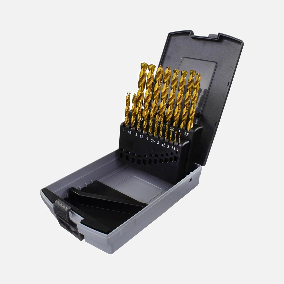 19 tlg Spiralbohrer Sortiment DIN 338 HSS-TIN-Bohrer in Roseplastik Box - 1-10 mm