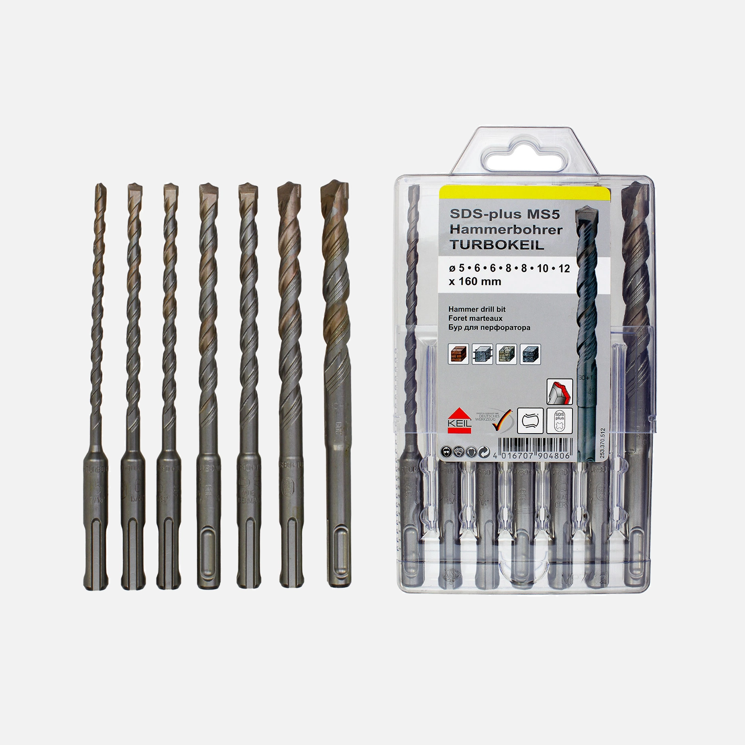 7 tlg. SDS-plus MS5 Turbokeil-Set - KEIL - Ø = 5 - 6 - 8 - 10 - 12 mm