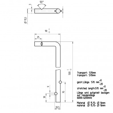 1 Alberts Bodenschieber 500x40 mm Ø = 16 mm - feuerverzinkt