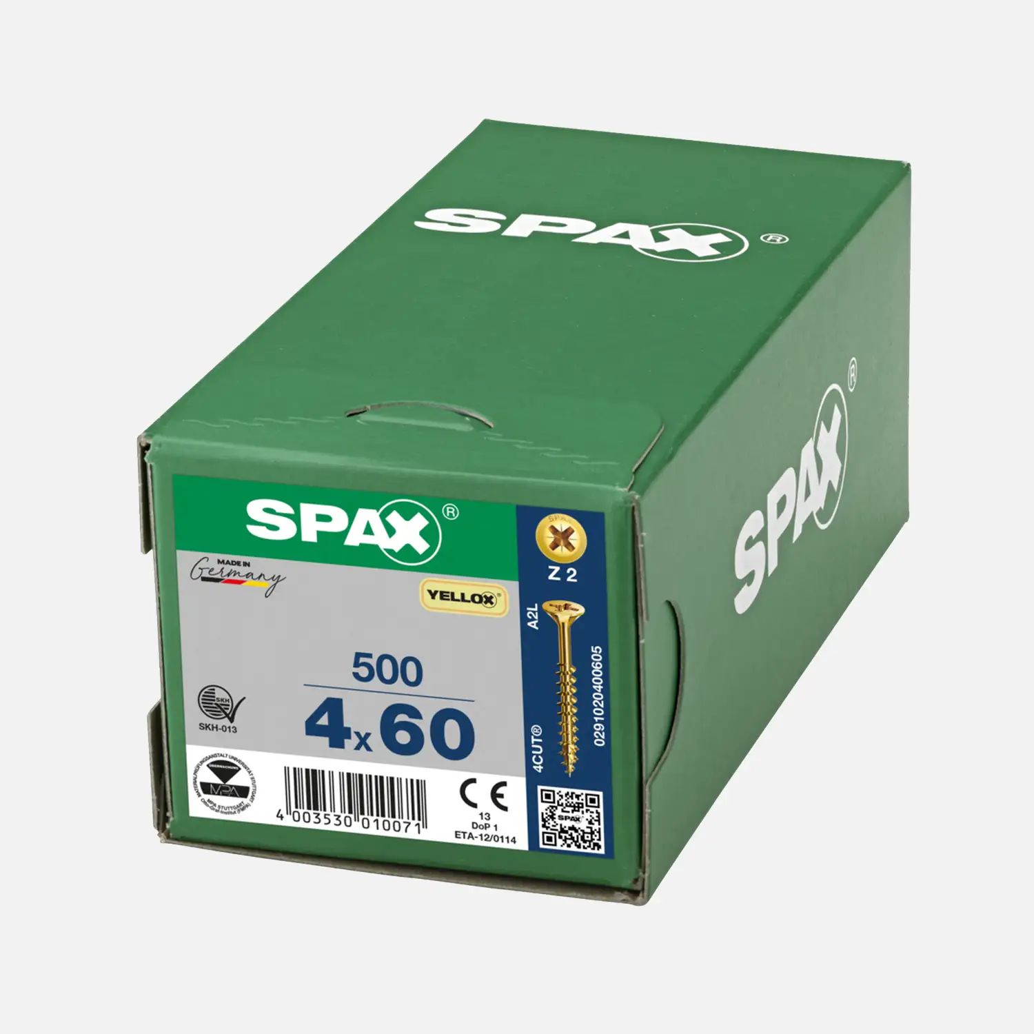 500 SPAX Universalschrauben 4x60mm, gelb verzinkt, PZ, Senkkopf, Teilgewinde