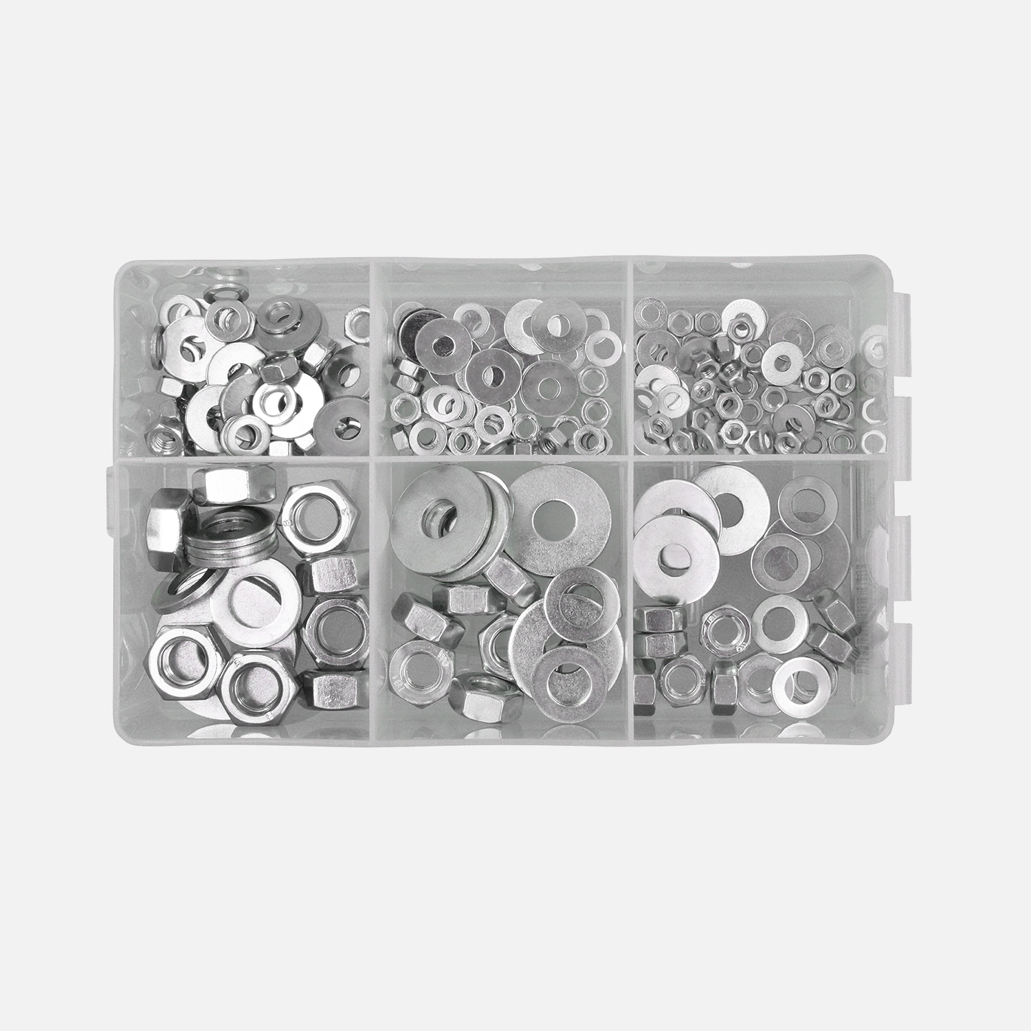 192 tlg. Muttern & U-Scheiben Sortiment DIN 125, 934, 9021 - verzinkt - M4-M12