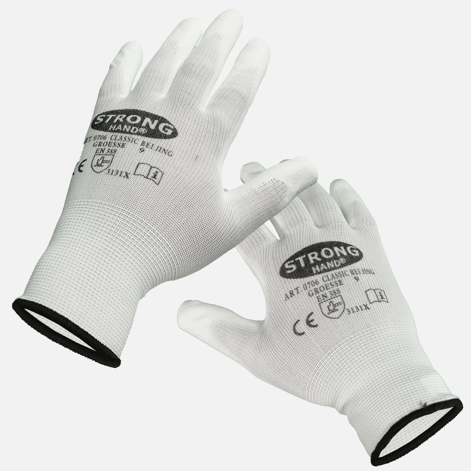 1 Paar Feinstrick - Schutzhandschuhe, teilbeschichtet, weiß, Gr. 09