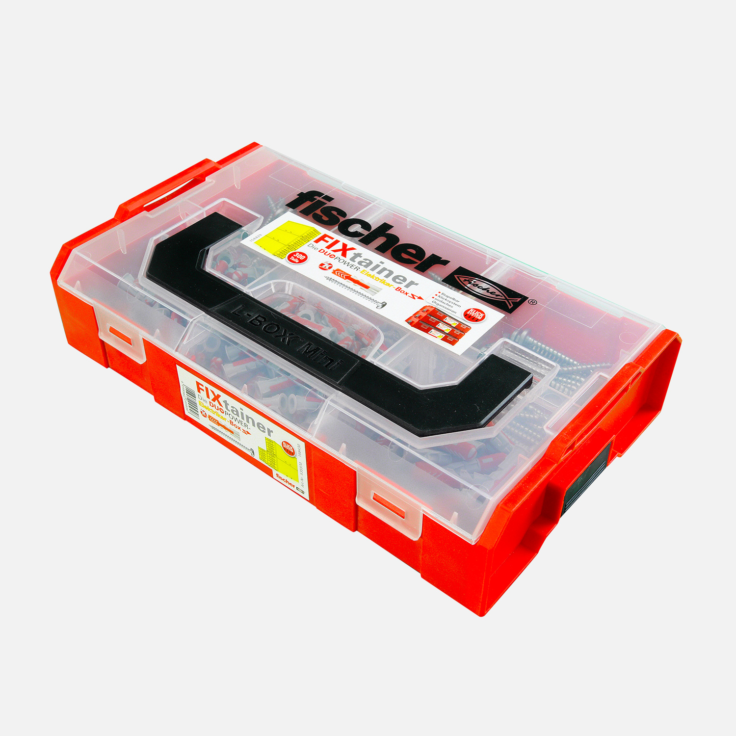 300 tlg. FISCHER FIXtainer - DUOPOWER + Schrauben Elektriker-Sortiment 6 + 8 mm