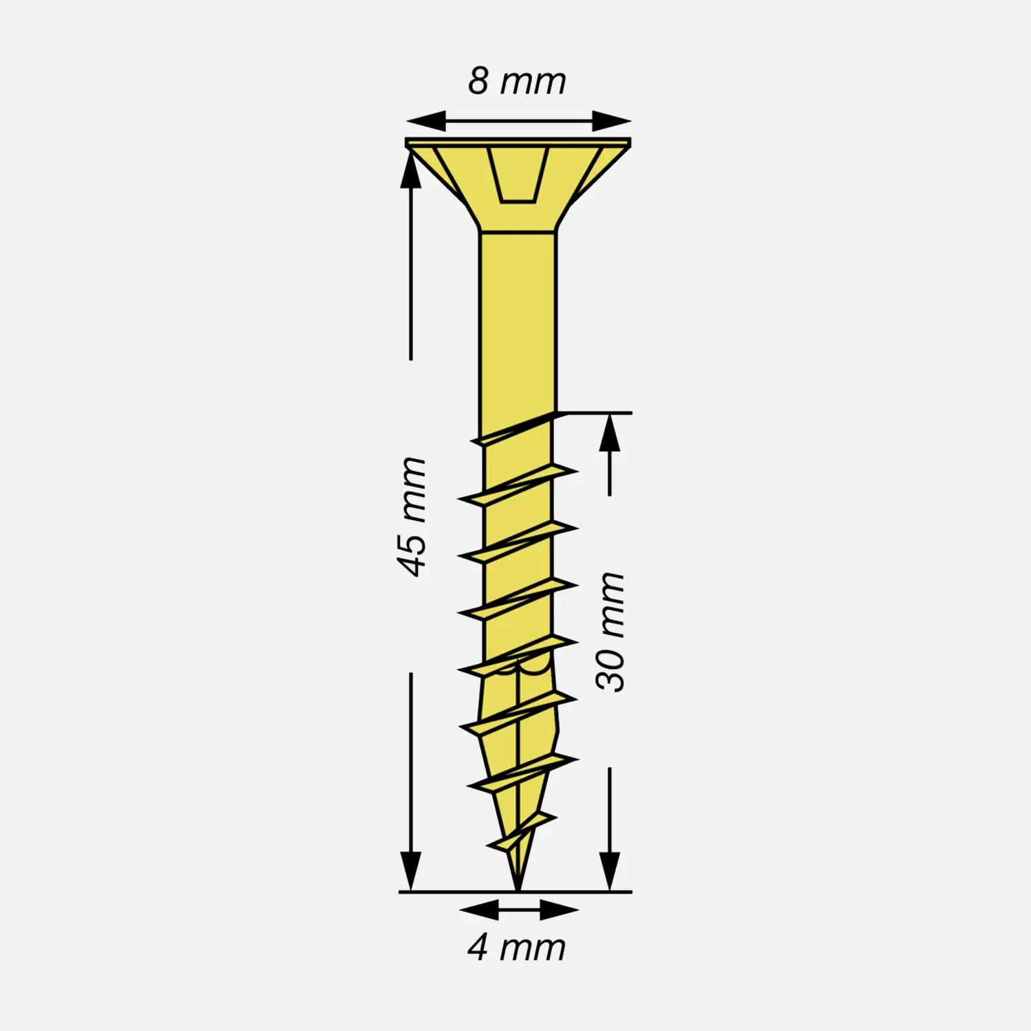 500 SPAX Universalschrauben 4x45mm, gelb verzinkt, PZ, Senkkopf, Teilgewinde