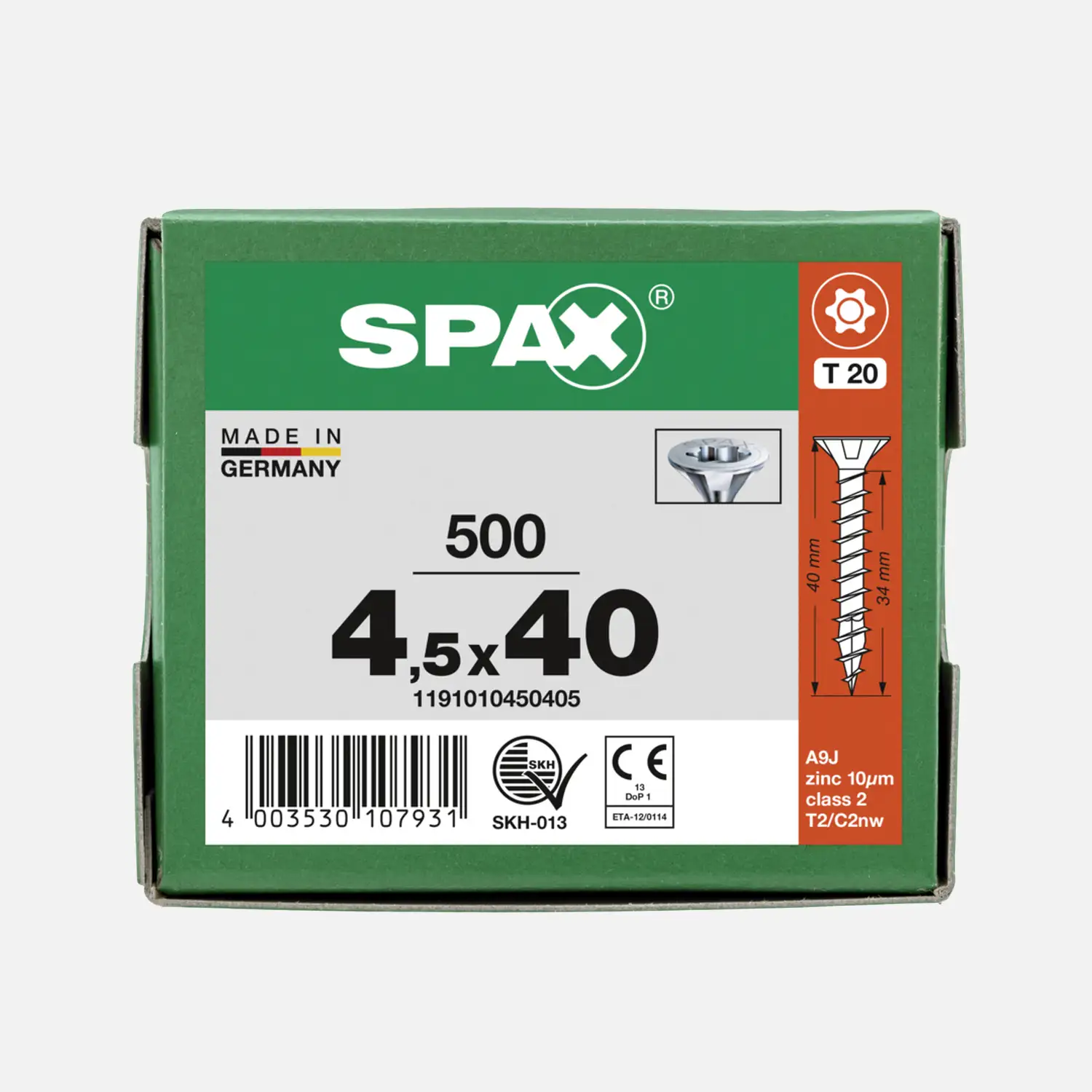 500 SPAX Spanplattenschrauben Senkkopf Torx galv verzinkt 4,5x40