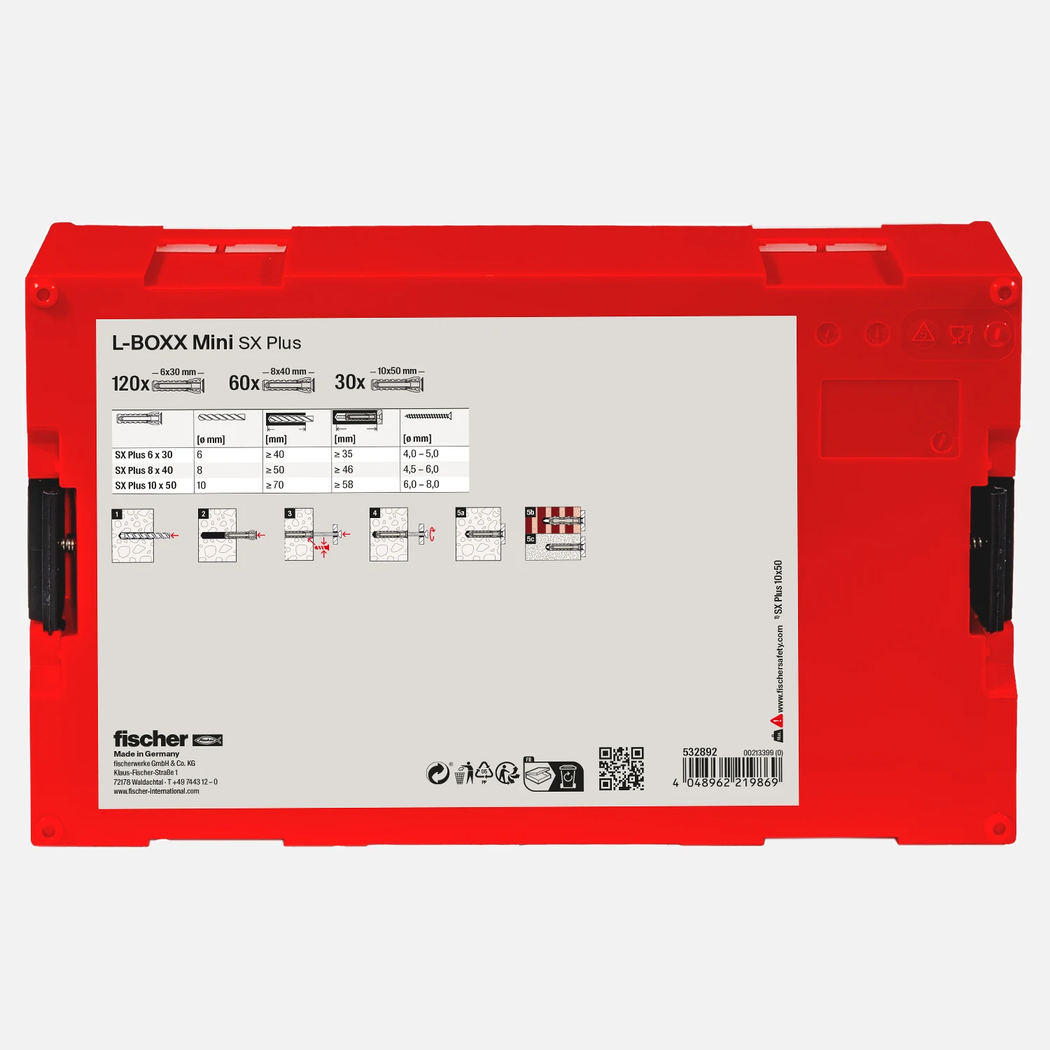 210 tlg. FISCHER L-BOXX mini SX Plus - Spreizdübel-Sortiment 6 / 8 / 10 mm