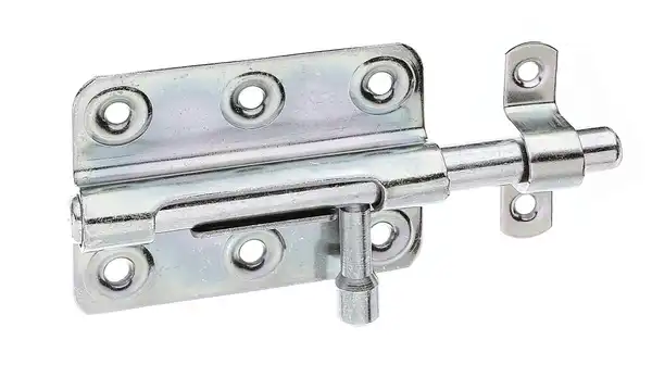 1 Bolzenriegel mit rundem Griff, 59x80 mm, Ausschub 43 mm, mittige Anordnung, versenkte Schraubenlöcher,  Dickschichtpassiviert, mit Schlaufe