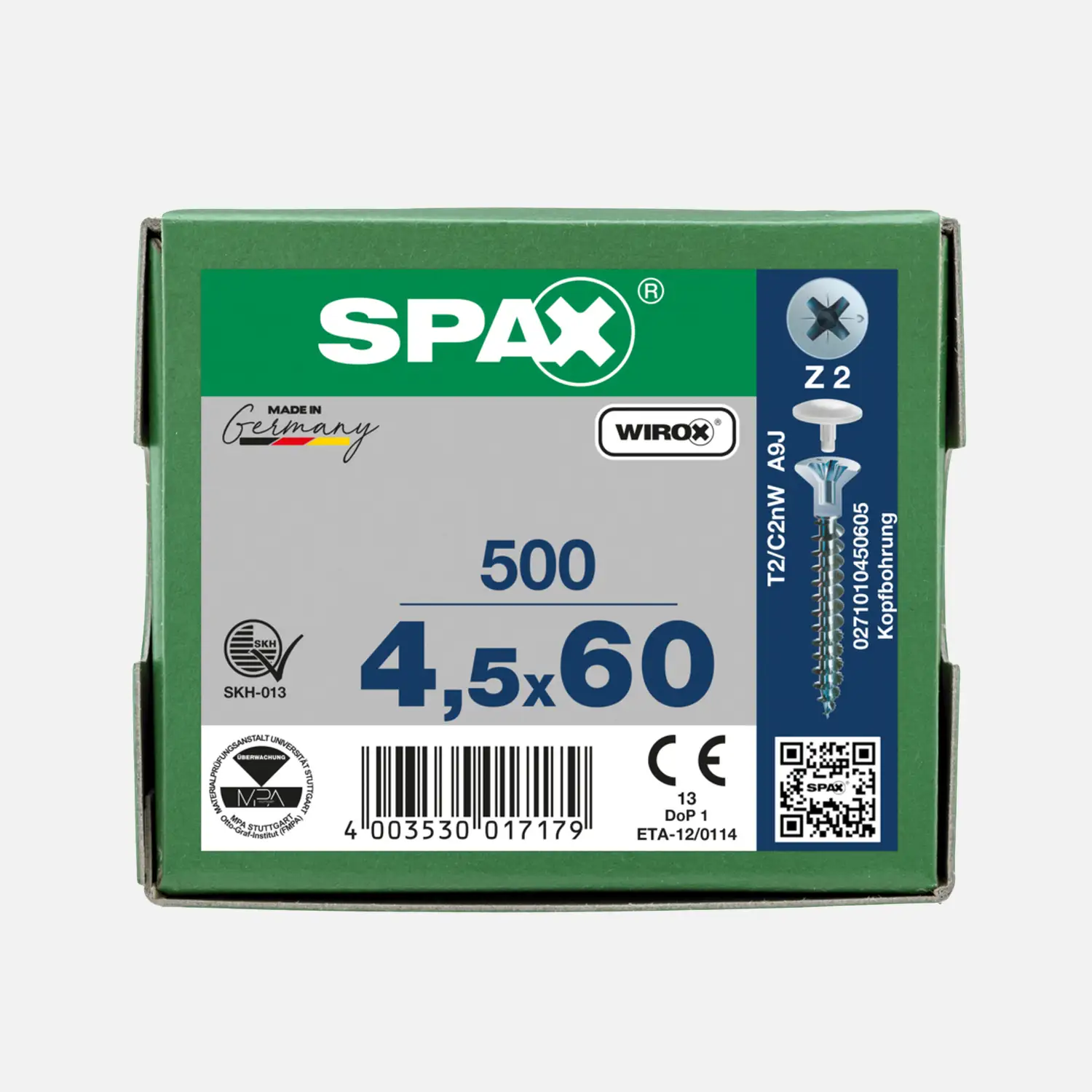 500 SPAX Spanplattenschrauben Senkkopf PZ galvanisch verzinkt 4,5x60