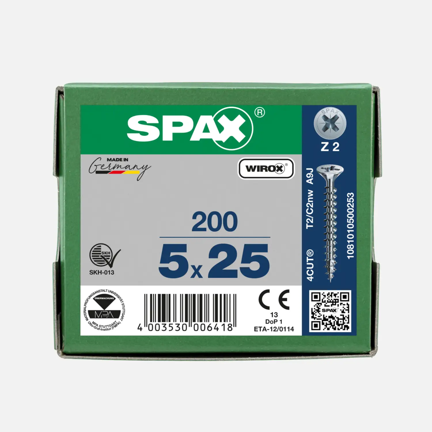 200 SPAX Universalschrauben 5x25 mm - verzinkt - PZ - Senkkopf