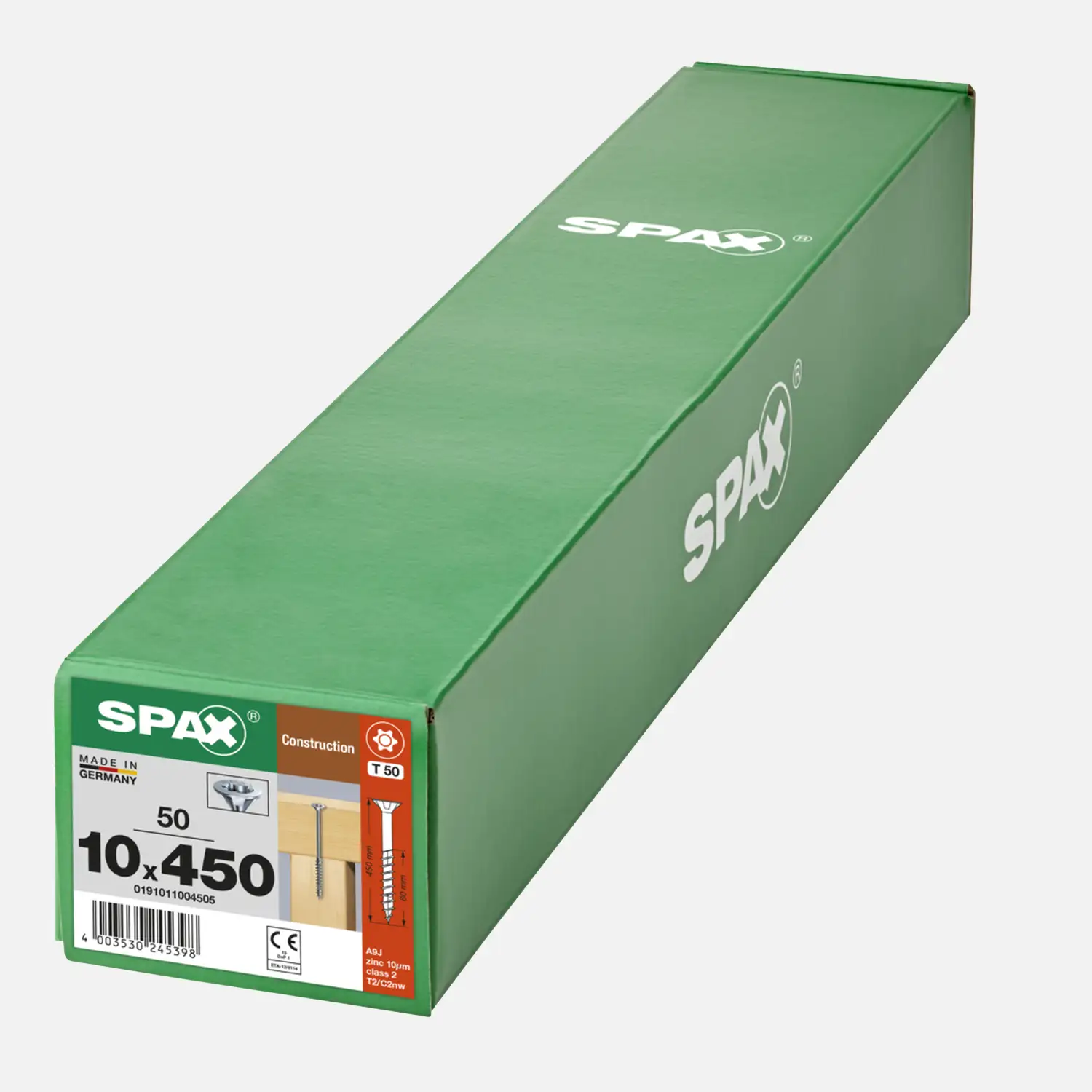 50 SPAX Holzbauschrauben 10x450 mm, Wirox, TX50, Senkkopf, Teilgewinde