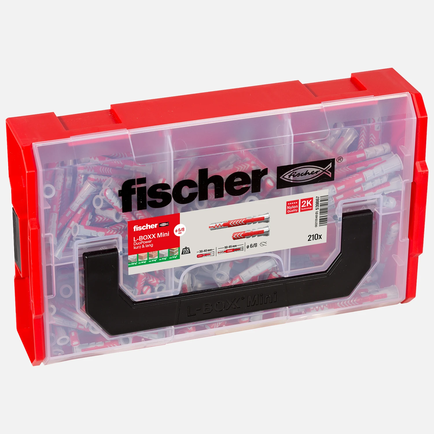 210 tlg. FISCHER L-BOXX mini DuoPower kurz & lang - Nylon-Dübel-Sortiment 6 + 8 mm