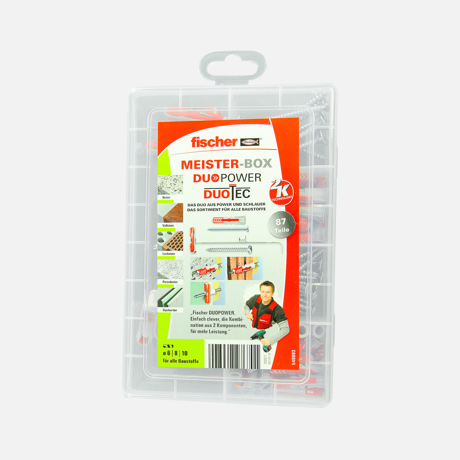 87 tlg. FISCHER Meister-Box DUOPOWER-DUOTEC + Schrauben-Sortiment 6/8/10mm