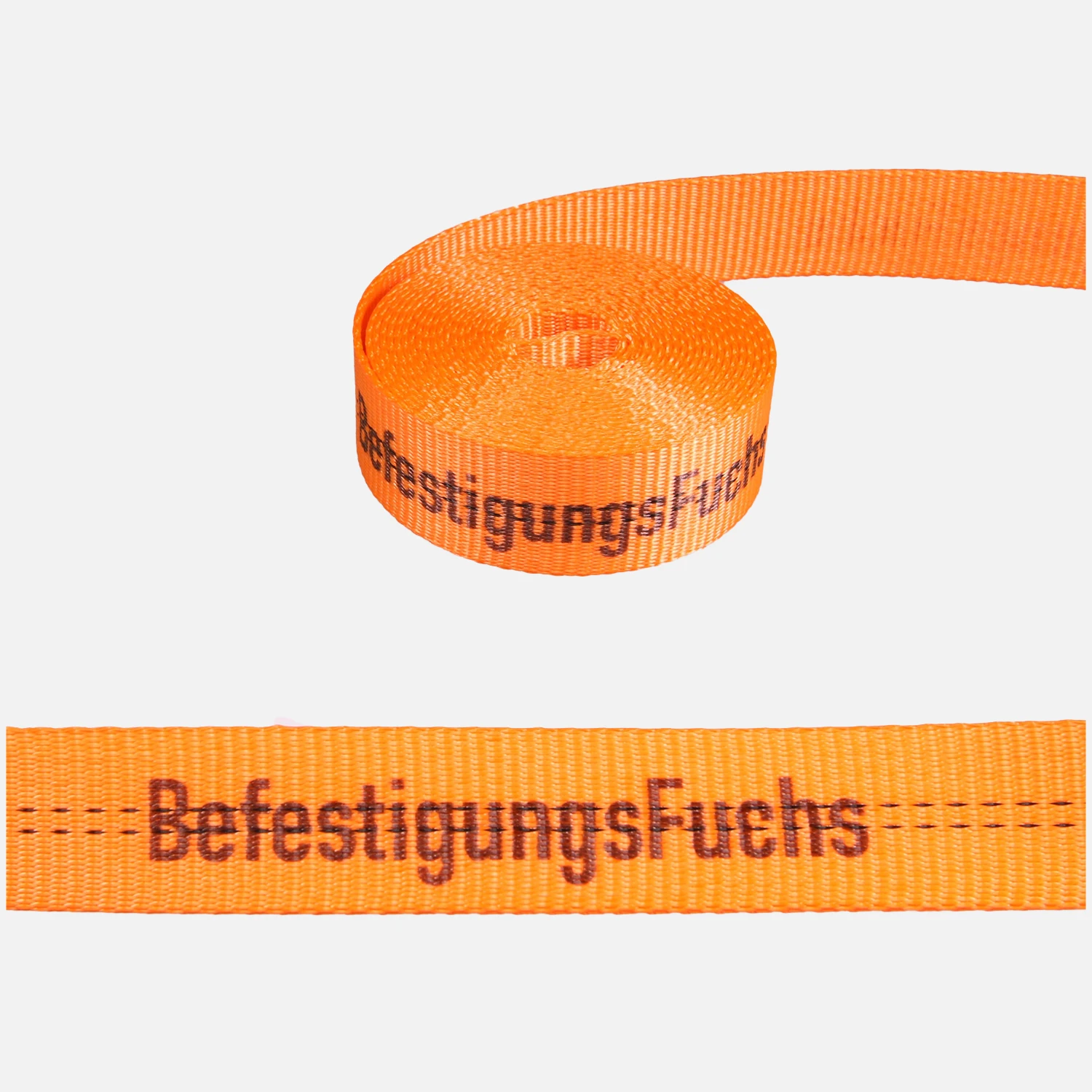 1 Spanngurt zweiteilig bis zu 2t mit Spitzhaken 35mm orange mit BefestigungsFuchs Aufdruck länge 6 m