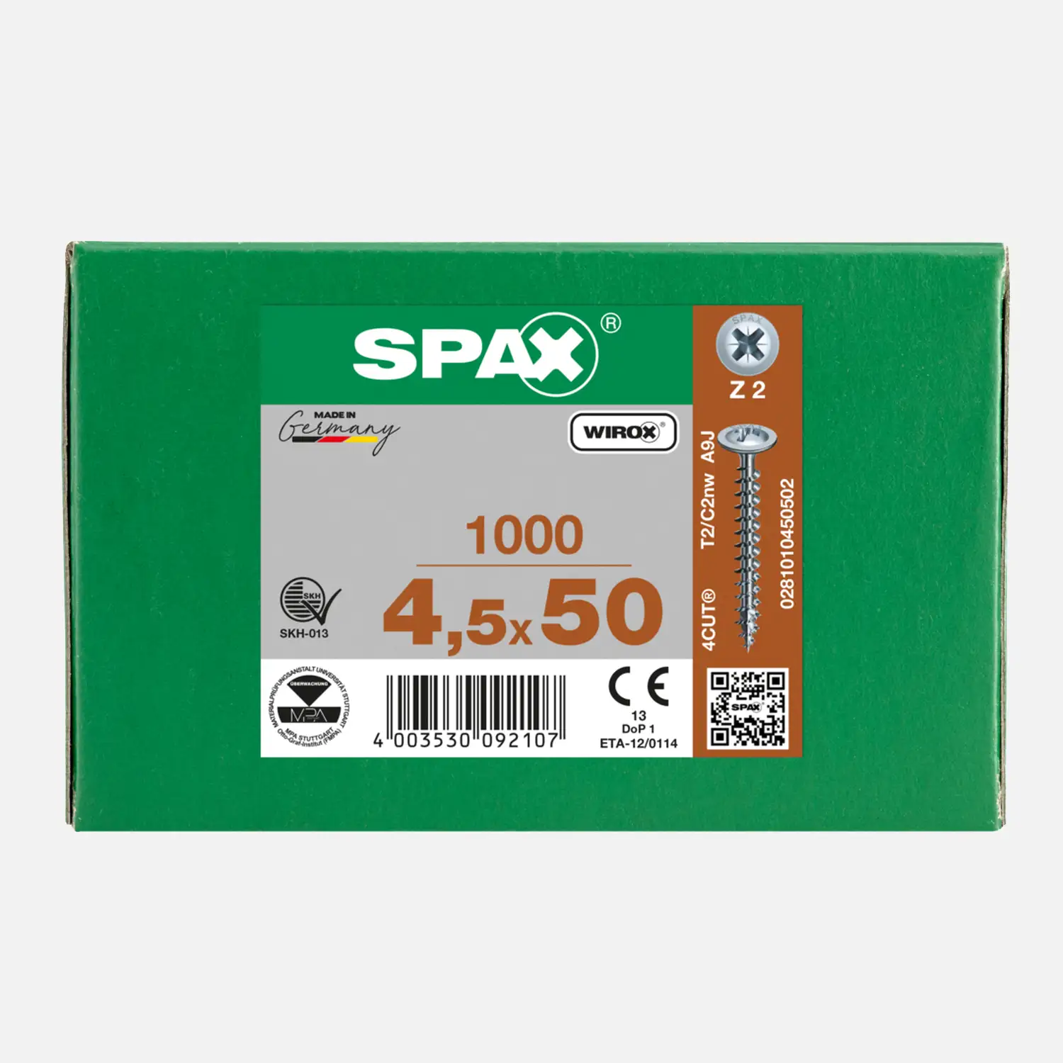 1000 SPAX Rückwandschrauben 4,5x50 PZ galvanisch blank verzinkt A2J