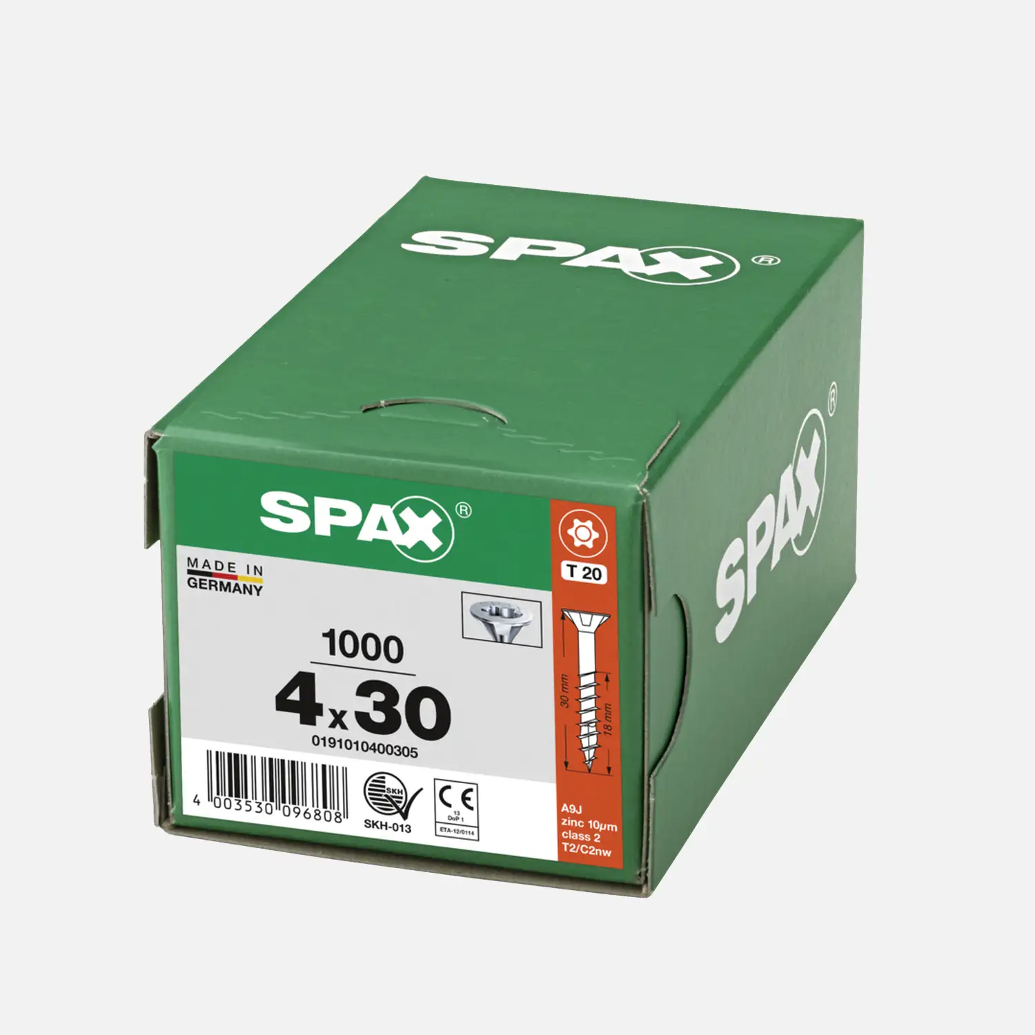 1000 SPAX Universalschrauben 4x30mm, verzinkt, T-Star, Senkkopf, Teilgewinde