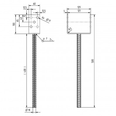 1 U-Pfostenträger feuerverzinkt mit 400mm Riffeldolle für 120 mm