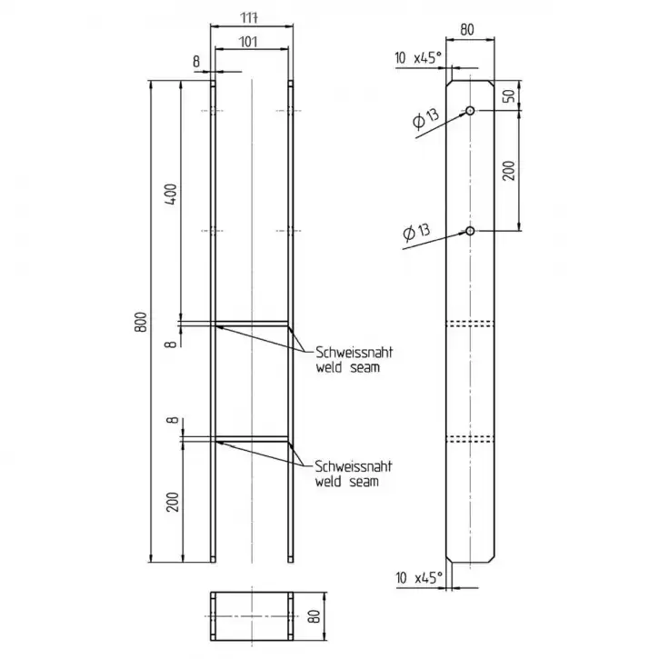 1 Alberts H-Pfostenträger feuerverzinkt extrastark 8/800 mm für 100 mm Pfosten