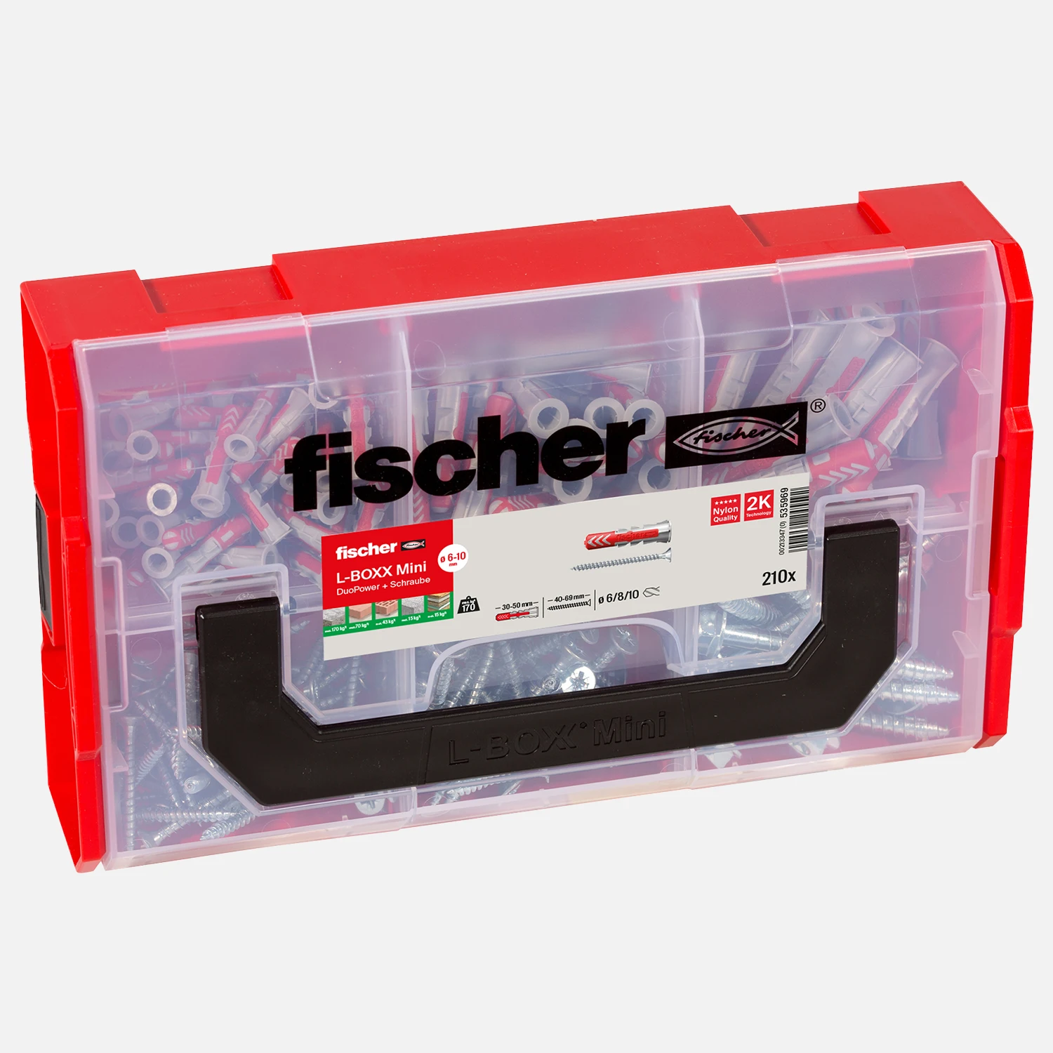 210 tlg. FISCHER L-BOXX mini DuoPower + Schraube, Nylon-Dübel + Schrauben 6/8/10 mm