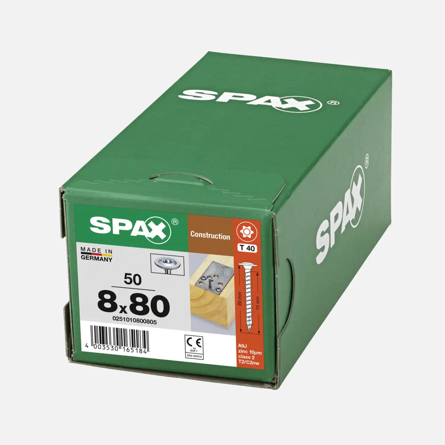 50 SPAX Holzbauschrauben 8x80mm - Tellerkopf - TX40 - WIROX