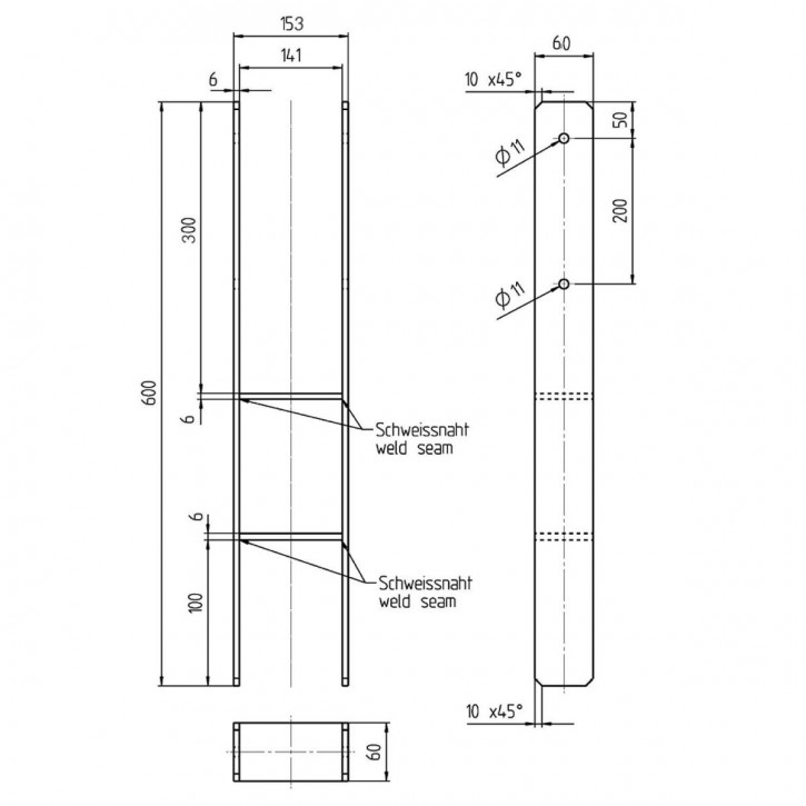 1 Alberts H-Pfostenträger feuerverzinkt verstärkt 6/600 mm für 140 mm Pfosten