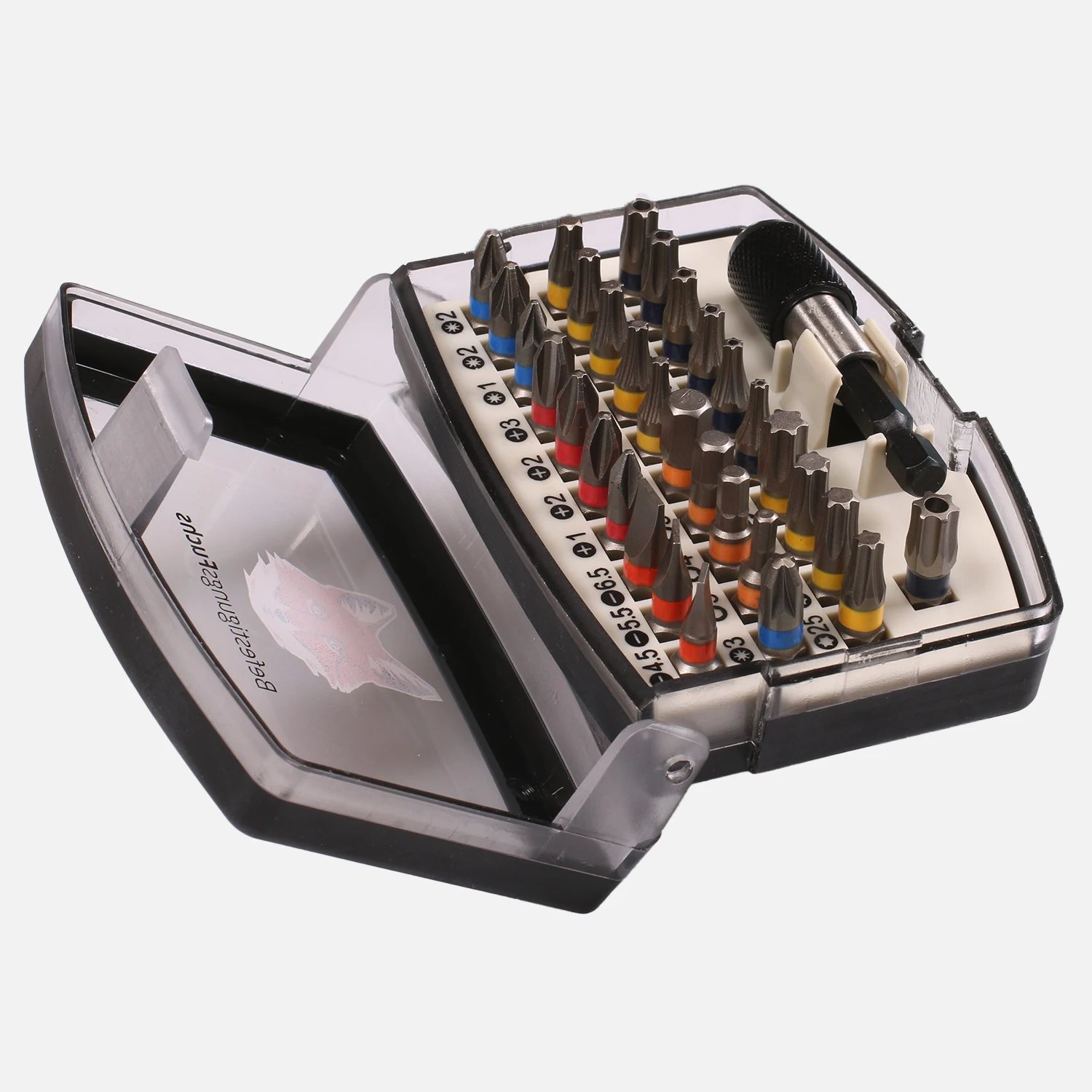 32-tlg. Bit Sortiment,Torsion, Farbringcodiert, PH-,PZ-,TX-,TT-,SL-,HEX- Bits mit BefestigungsFuchs Aufdruck