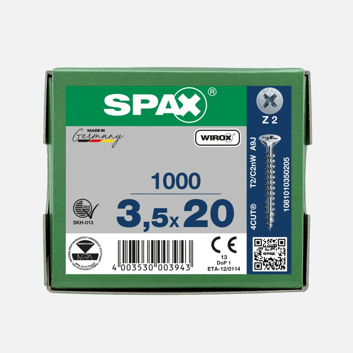 1000 SPAX Universalschrauben 3,5x20 mm - verzinkt - PZ - Senkkopf