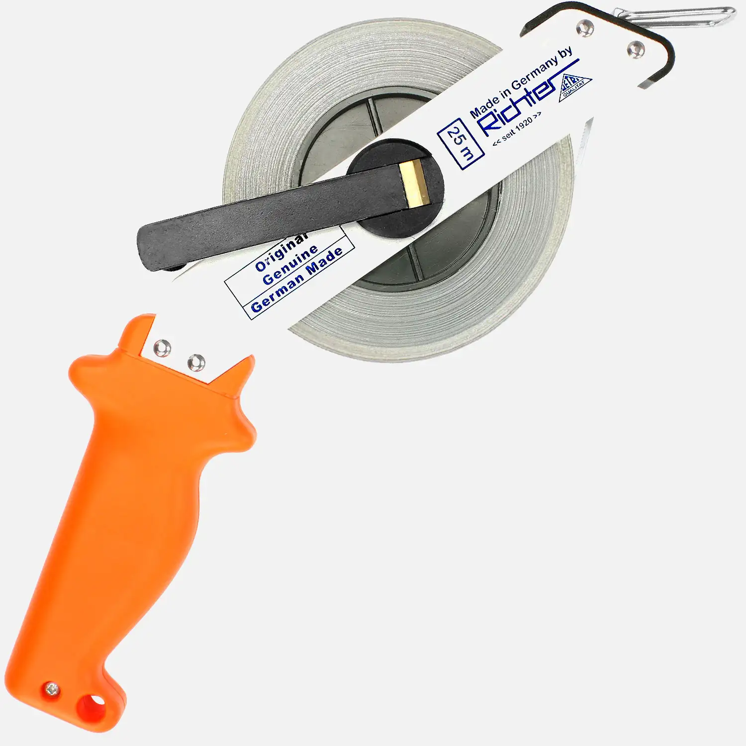1 Richter Stahlbandmaß weißlackiert im Leichtmetallrahmen cm-Teilung 25m