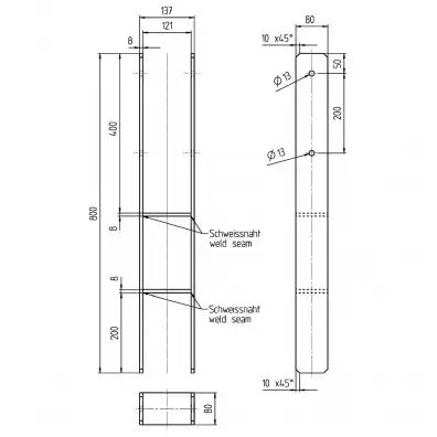 1 Alberts H-Pfostenträger feuerverzinkt extrastark 8/800 mm für 120 mm Pfosten