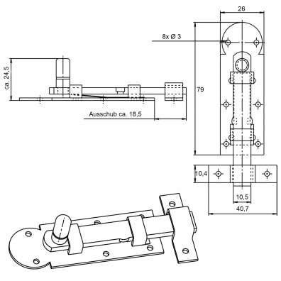 1 Alberts Fensterriegel Edelstahl A2 gerade mit Schlaufe und Knopf 80x26x10,5 mm