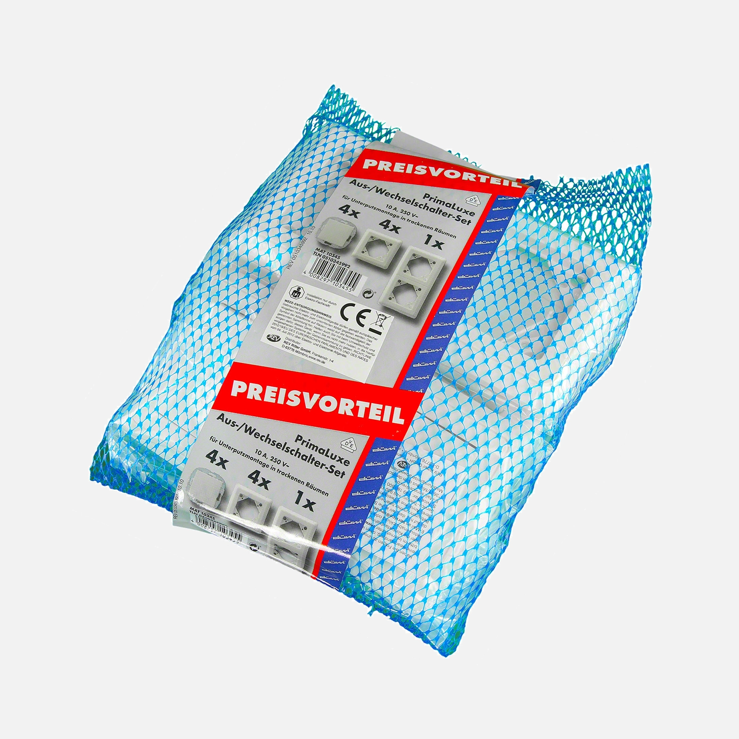 1 Sortiment Primaluxe 4x Aus-Wechselschalter,weiß, mit verschiedenen Rahmen