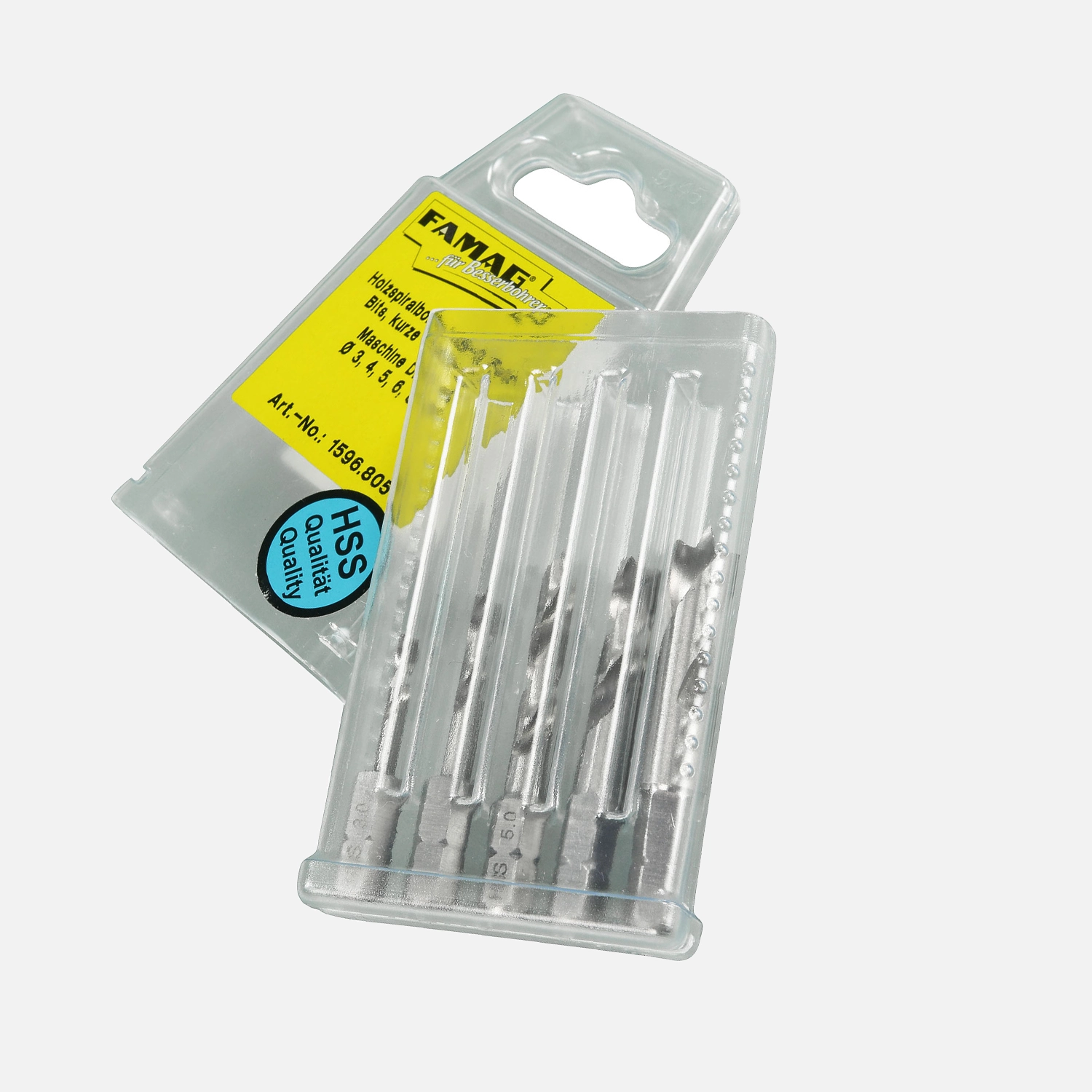 5 tlg FAMAG Bit-Holzspiralbohrersatz HSS-G, kurz, 3,4,5,6,8 mm