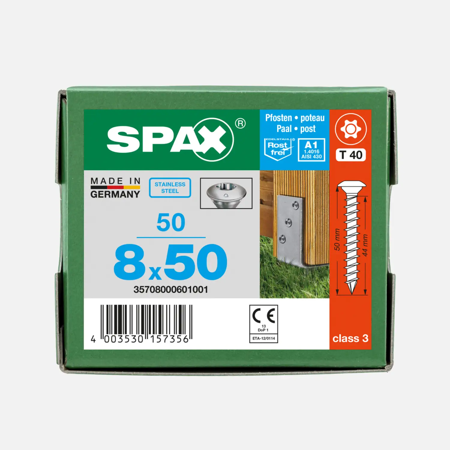 50 SPAX Pfostenschrauben A2 8x50 Zentrierkopf T-Star