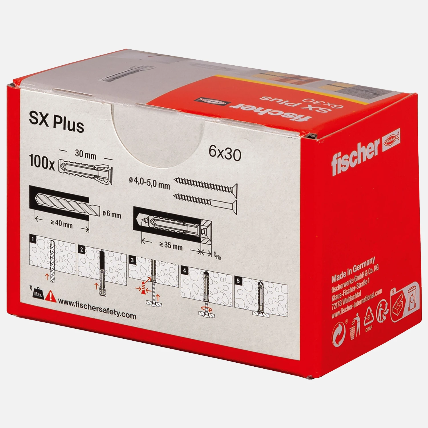 100 FISCHER Spreizdübel SX Plus - 6x30 mm - Nylon