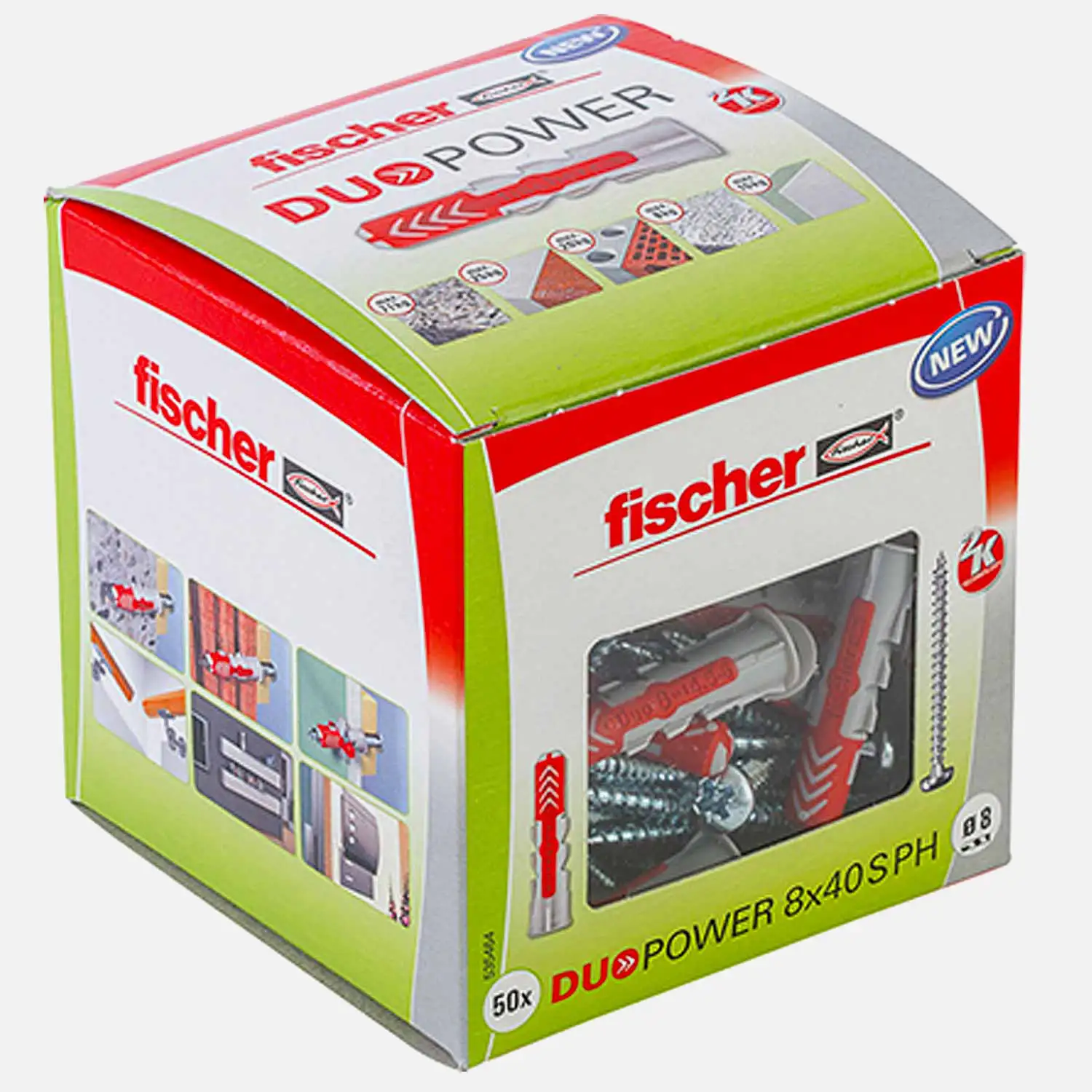 50 FISCHER DUOPOWER Nylon-Dübel - 8x40 mm - mit Pan Head Schrauben