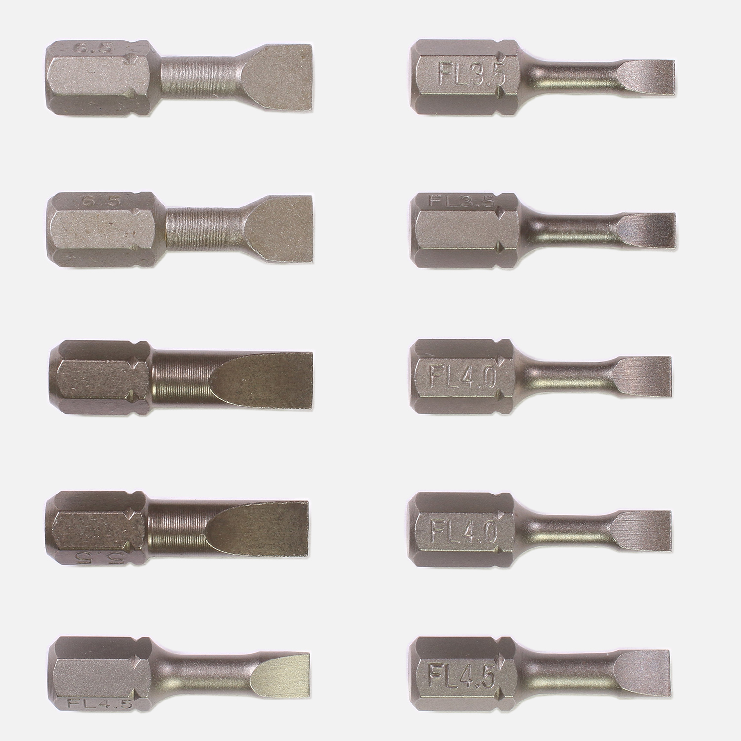 10 tlg. Schlitz Torsion Bitsatz, 1/4 Zoll E6,3 , 0,5x4 , 0,6x3,5 , 0,6x4,5 , 0,8x5,5 , 1,2x6,5, Länge 25 mm 