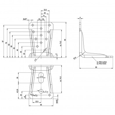 25 Winkelverbinder KR feuerverzinkt 95x65x4