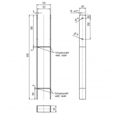 1 Alberts H-Pfostenträger feuerverzinkt verstärkt 6/600 mm für 120 mm Pfosten