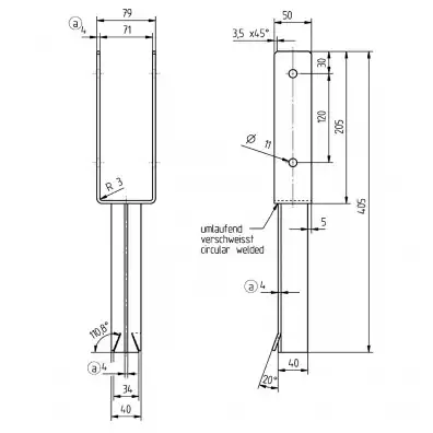 1 Alberts U-Pfostenträger feuerverzinkt 200mm Dolle aus T-Eisen für 70mm