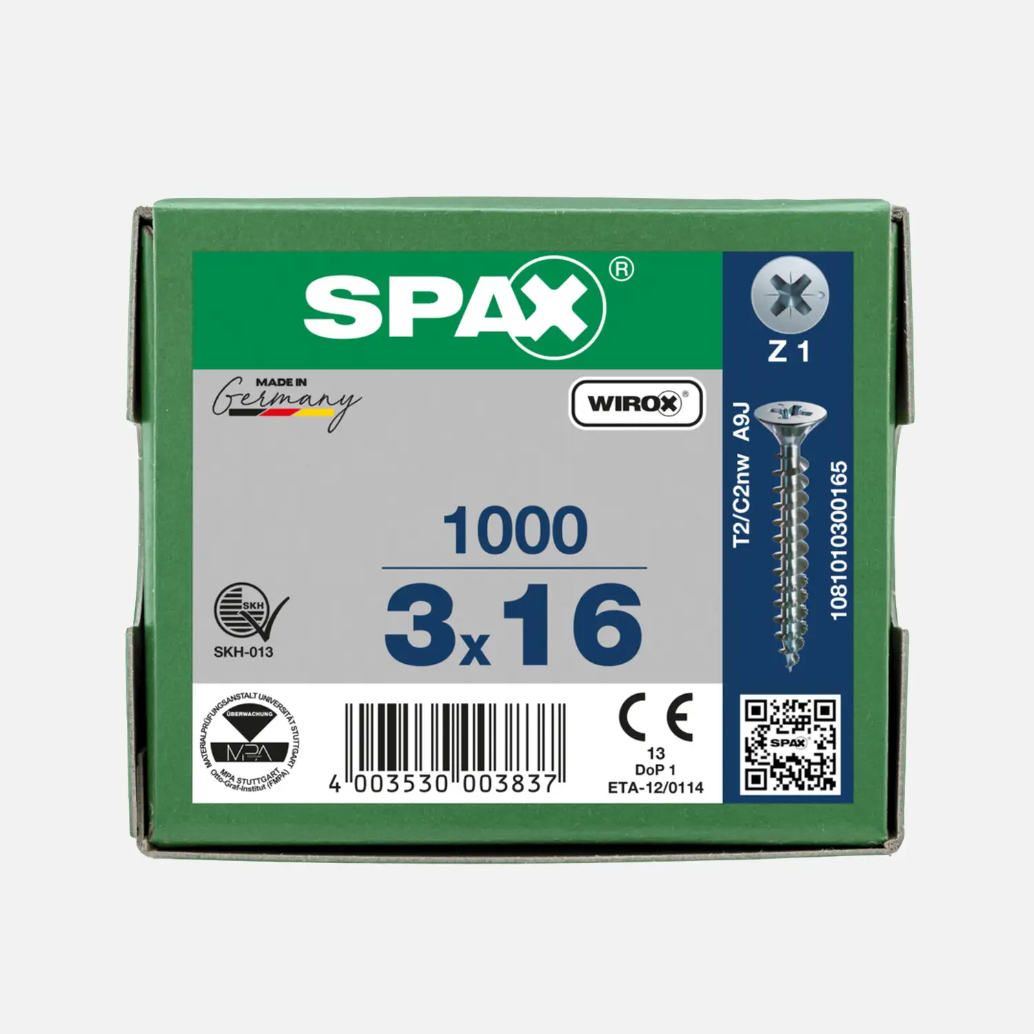 1000 SPAX Universalschrauben 3x16 mm - verzinkt - PZ - Senkkopf