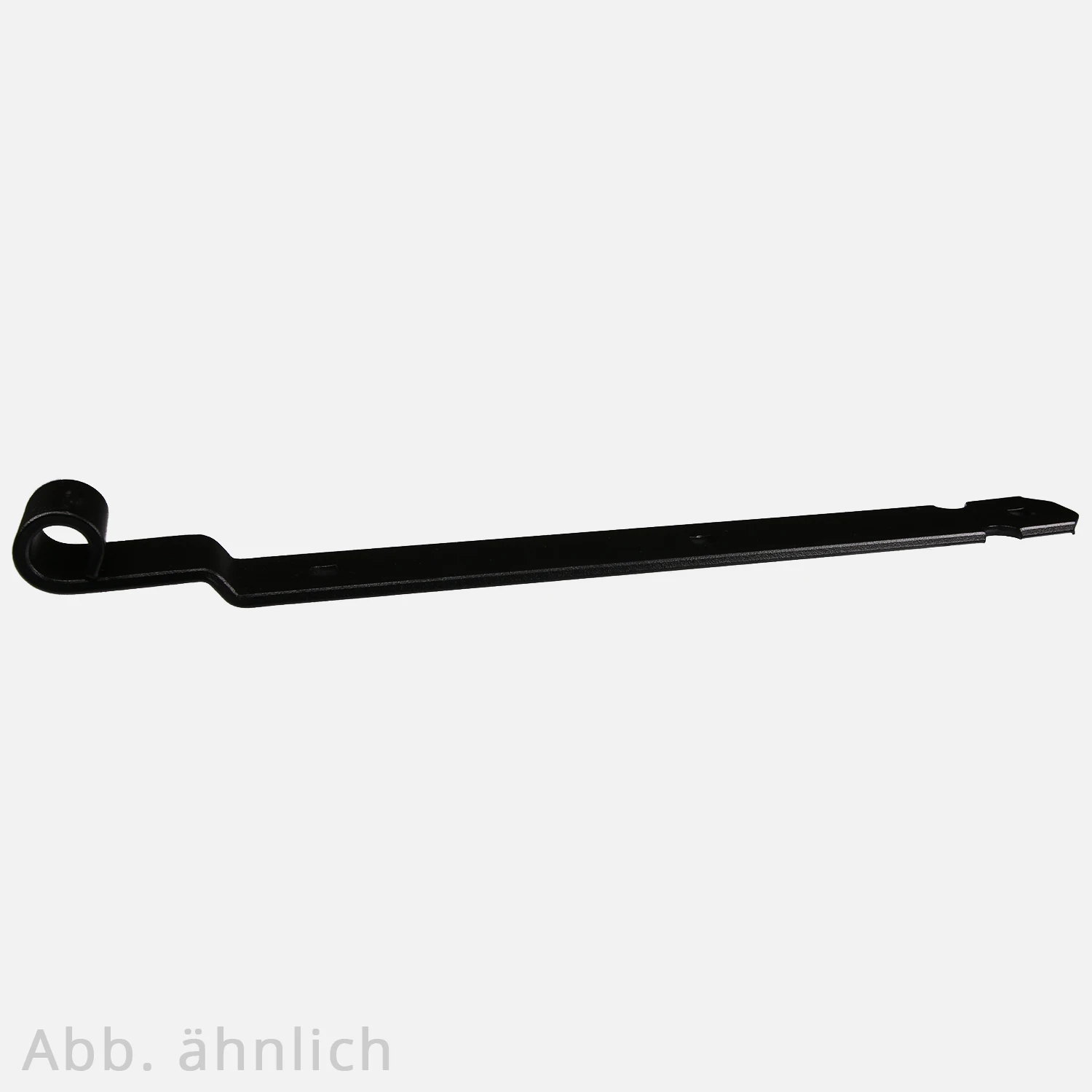 1 Ladenband/Scharnier mit flacher Biegung mit Vierkant in schwarz für Kloben mit 16mm Durchmesser 600x45x6 mm