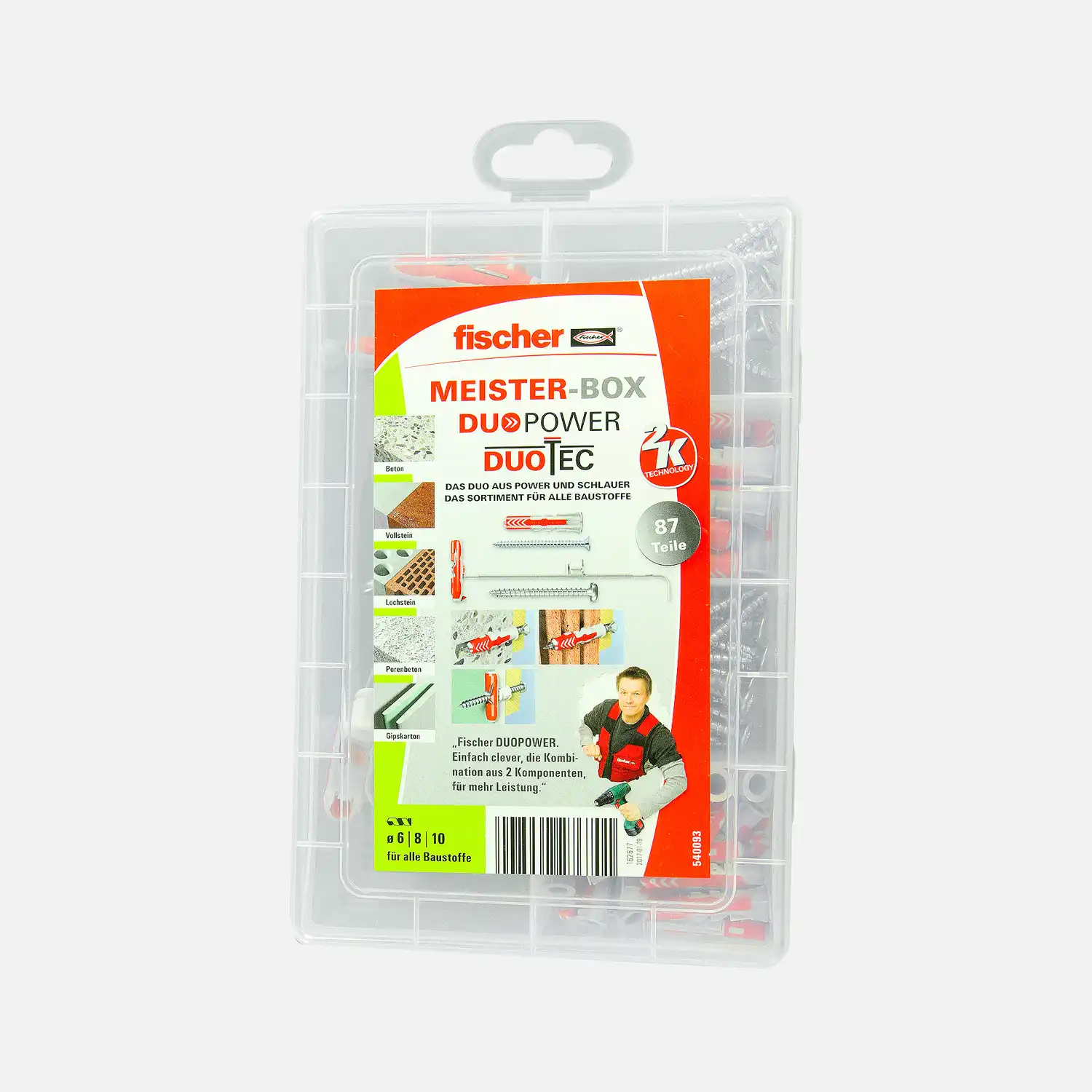 87 tlg. FISCHER Meister-Box DUOPOWER-DUOTEC + Schrauben-Sortiment 6/8/10mm