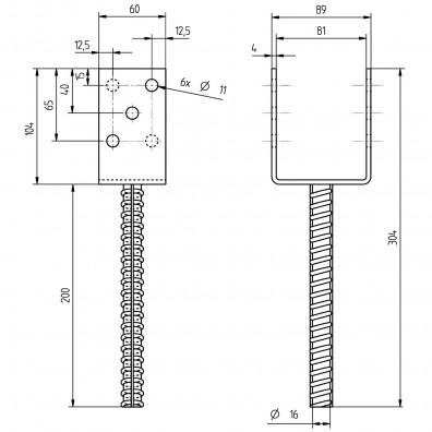1 Alberts U-Pfostenträger mit Riffeldolle feuerverzinkt 80x200 mm