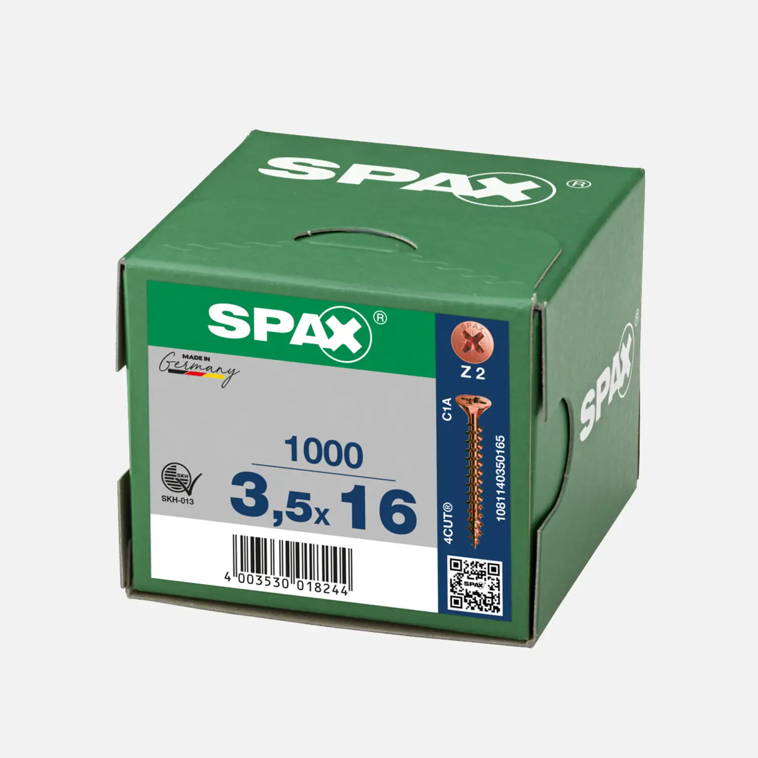 1000 SPAX Universalschrauben 3,5x16mm, brüniert, PZ, Senkkopf 