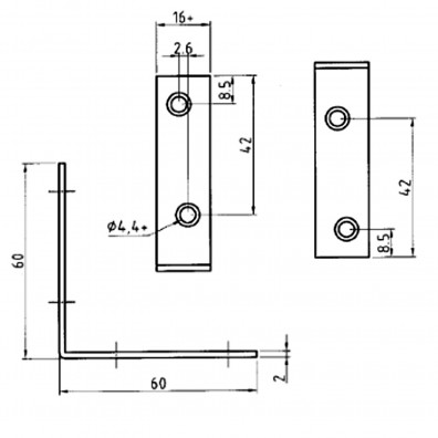100 Stuhlwinkel galvanisch verzinkt 60x60x16x2