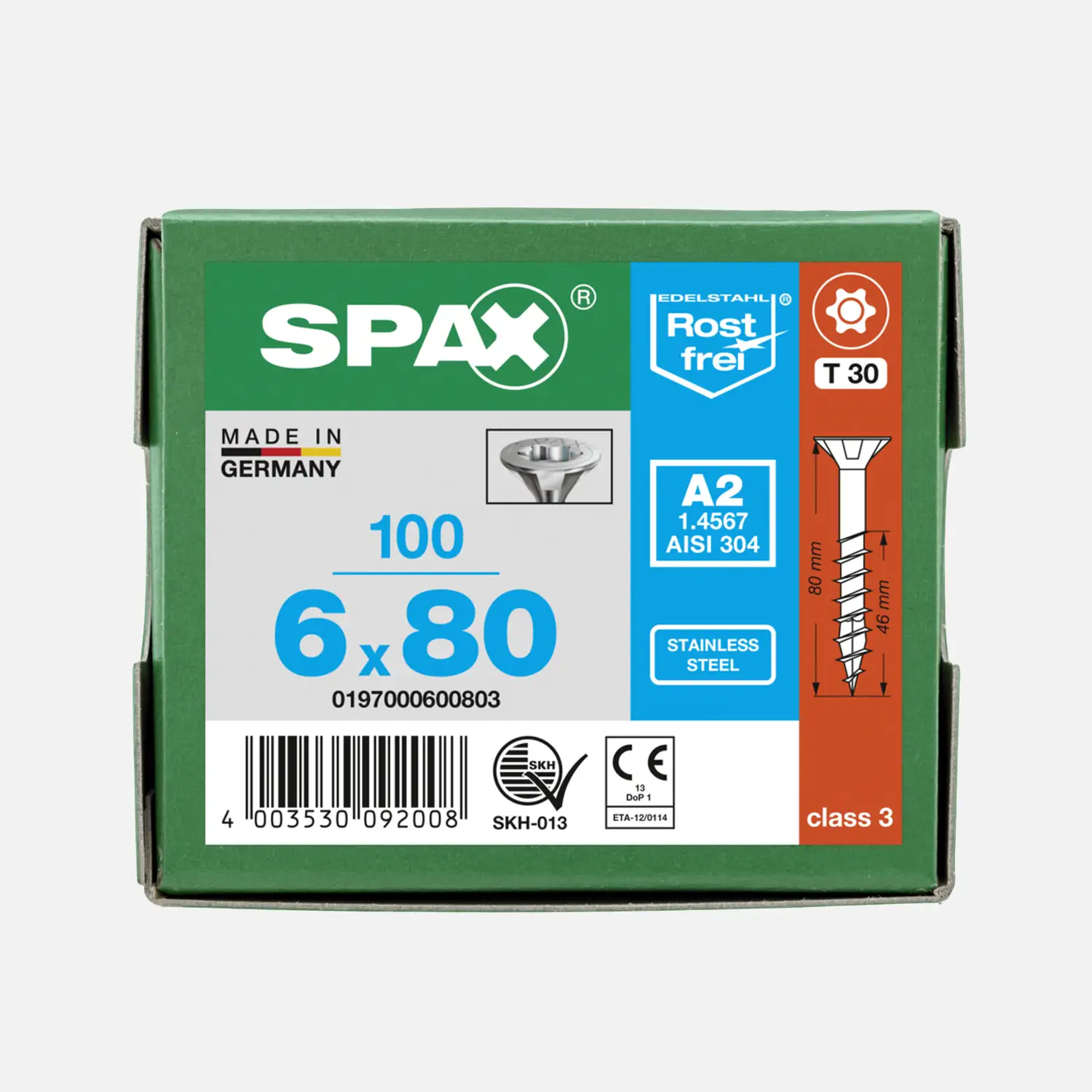 100 SPAX Universalschrauben A2 Senkkopf Torx 6x80