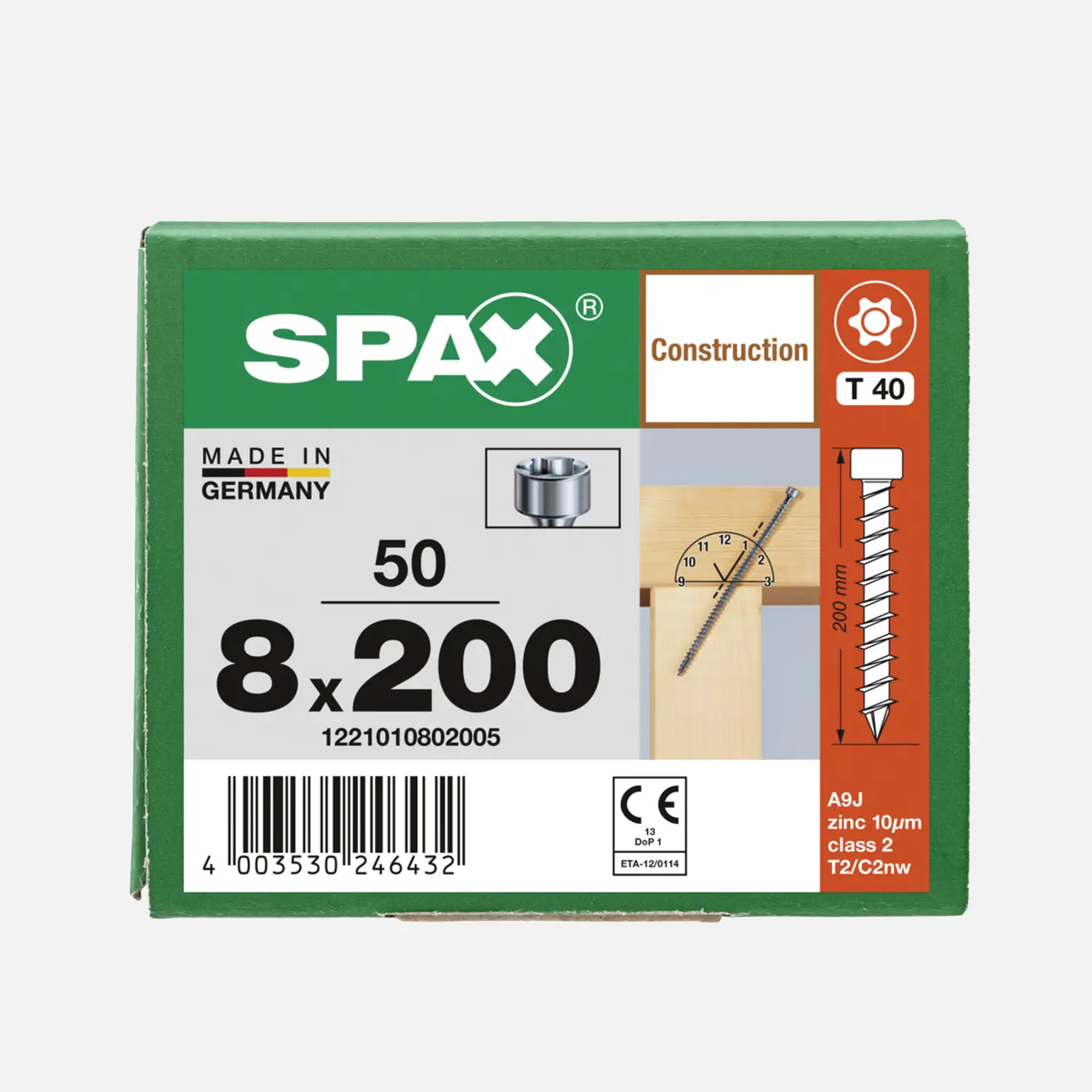 50 SPAX Holzbauschrauben Zylinderkopf Torx Wirox 8x200