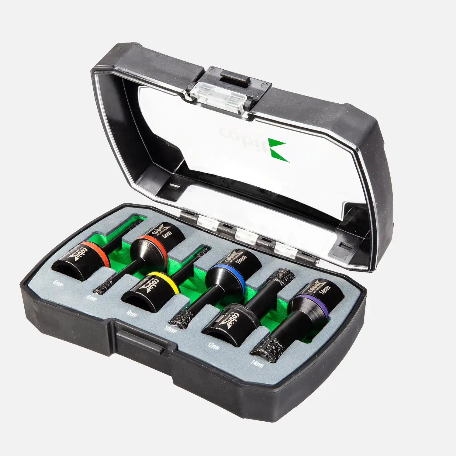 6 tlg Cobit Diamantbohrersortiment für Winkelschleiferaufnahme 14 mm - 6, 8, 10, 12, 14 mm