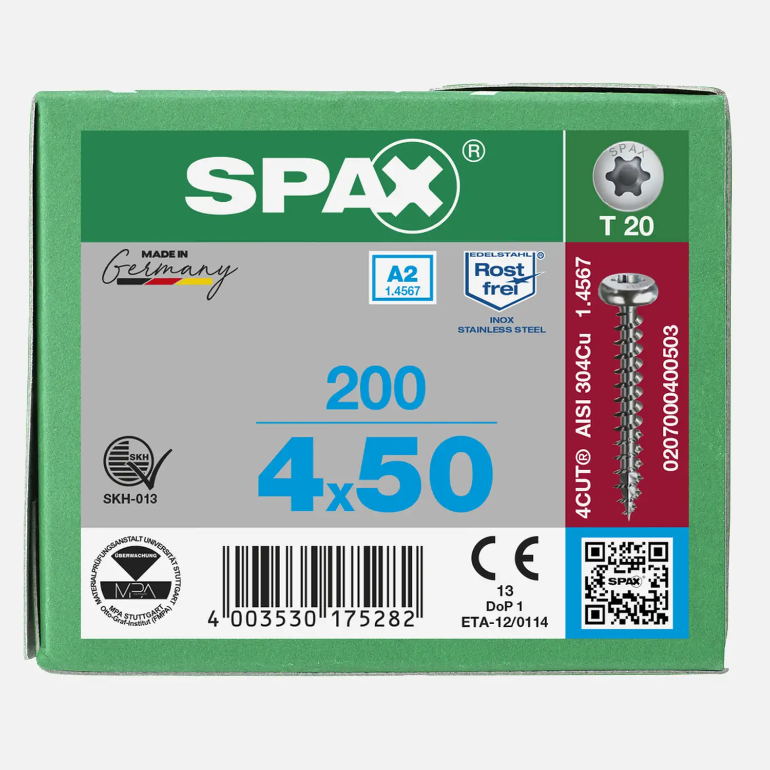 200 SPAX Universalschrauben A2 Halbrundkopf Torx 4x50