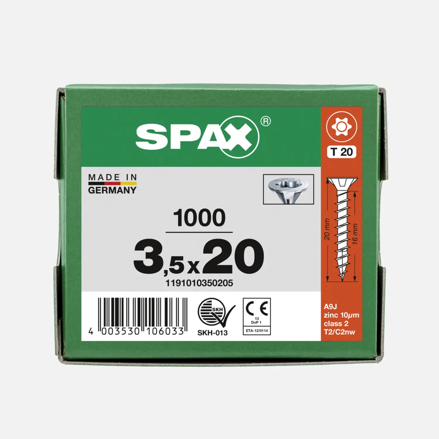 1000 SPAX Spanplattenschrauben Senkkopf Torx galv verzinkt 3,5x20
