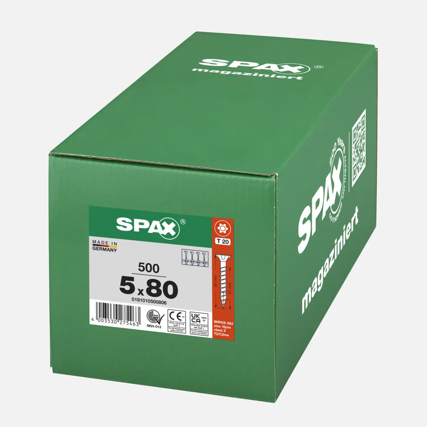 200 SPAX Universalschrauben 5x80mm, verzinkt, T-Star, Senkkopf, Teilgewinde